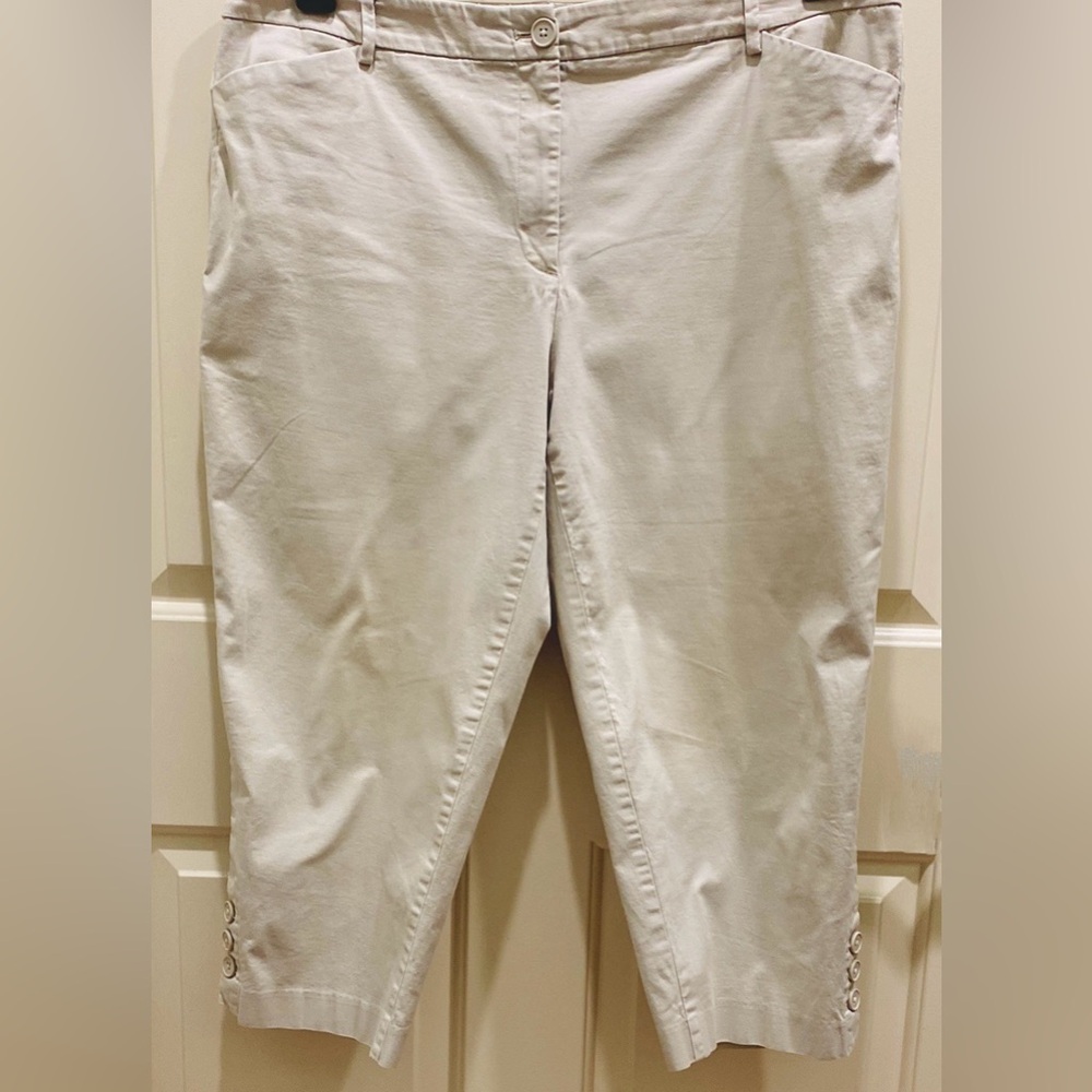 Talbots Plus Tan Khaki 16W Coastal Grandma Classic Preppy Cropped Capris Pants